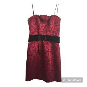 ABS COLLECTION Allen Schwartz Dress Size 2 Red Black Cocktail Embroidered